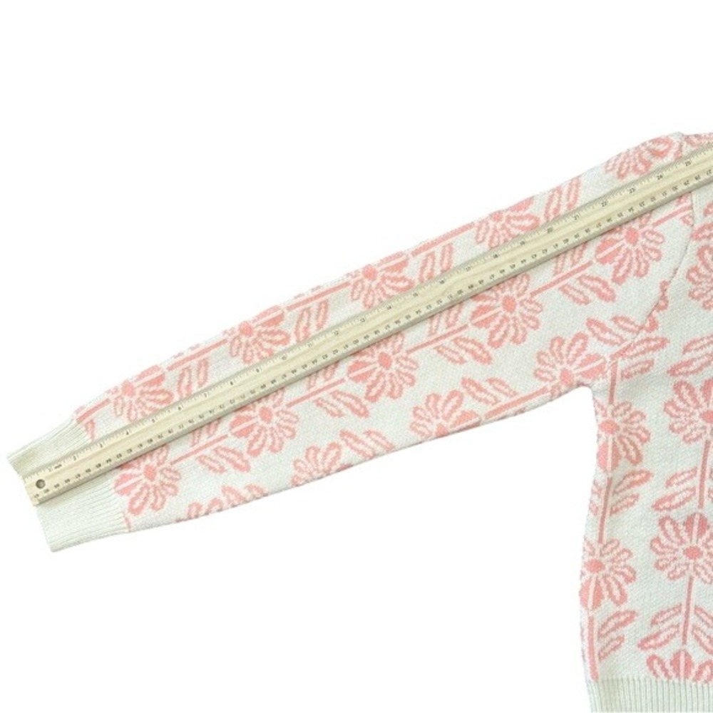 NEW &merci Women's Size L Apolline Floral Apricot Crush Knit Sweater Pink  Cream - Picture 10 of 12